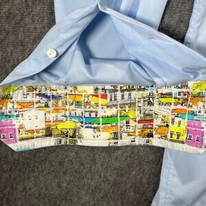 Eton Contemporary Fit Dress Shirt 17 43 Light Blue French Cuff Pop Art Trim‎